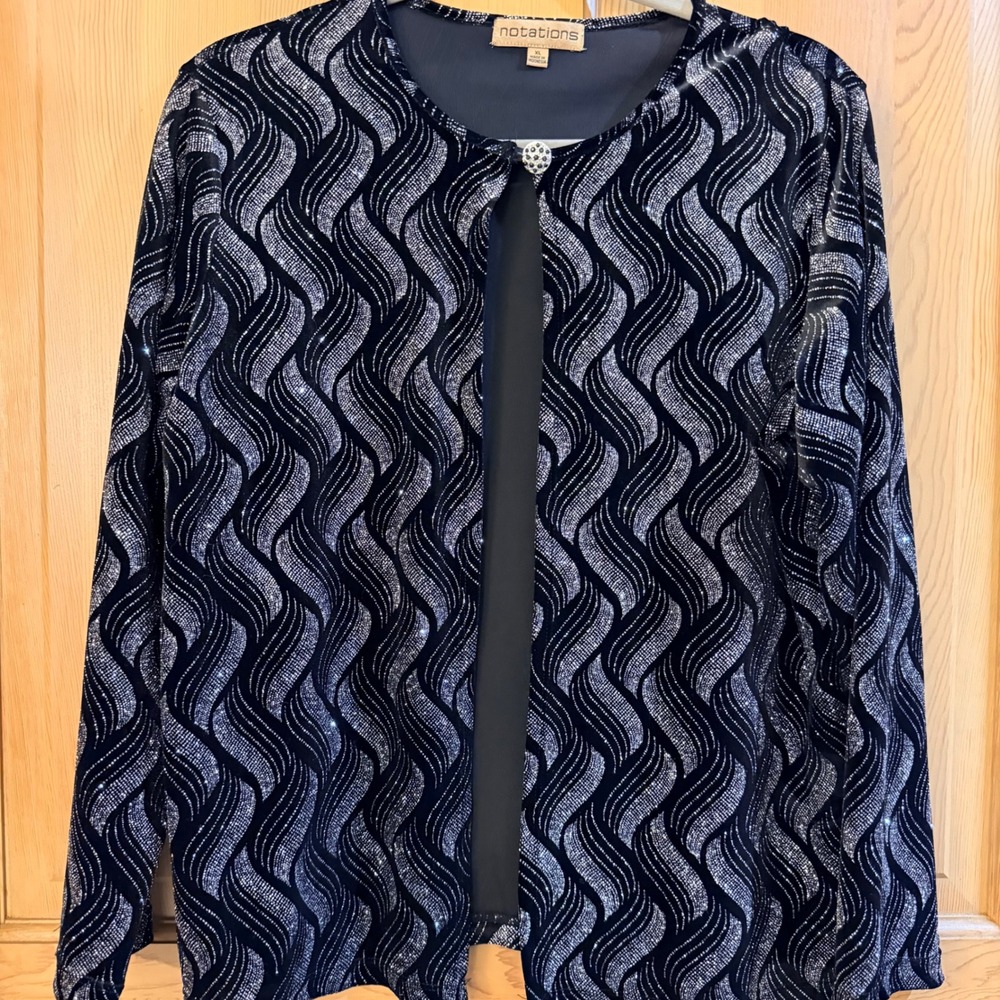 Notations Glitter Wave Velvet Cardigan XL Black Wedding Cocktail Party Formal